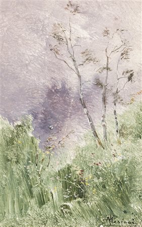 Pompeo Mariani (Monza 1857 - Bordighera 1927)  - Alberi nella tempesta