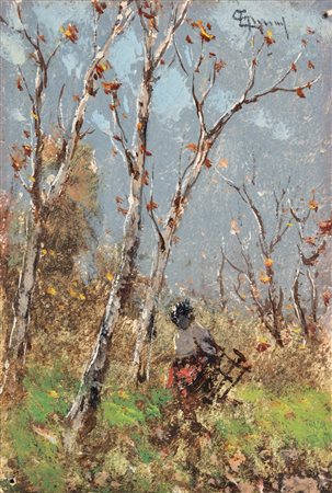 Lorenzo Gignous (Modena 1862 - Porto Ceresio 1958)  - Contadina nel bosco