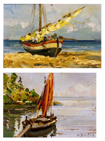 Alfredo Scocchera (Baselice 1887 - Milano 1955)  - Barca in secca; Barca al molo