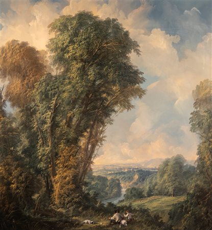 Emilio Orsenigo (attivo nel secolo XX)  - Paesaggio fluviale con figure