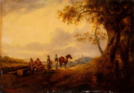 Scuola inglese, secolo XIX - Paesaggio con viandanti