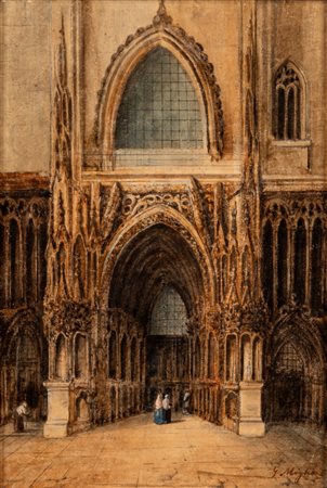 Giovanni Migliara (Alessandria 1785 - Milano 1837)  - Porta di cattedrale