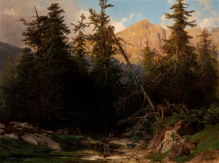 Fulvia Bisi (Milano 1818 - 1911)  - Paesaggio con cervi verso il Mottarone