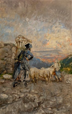 Mosè Bianchi (Monza 1840 - 1904)  - Contadina con capre