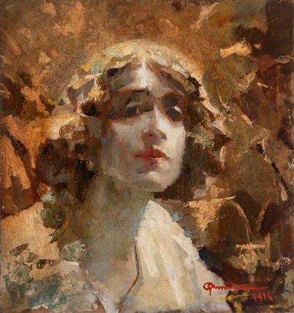 Giuseppe Amisani (Mede Lomellina  1881 - Portofino 1941)  - Ritratto femminile, 1914
