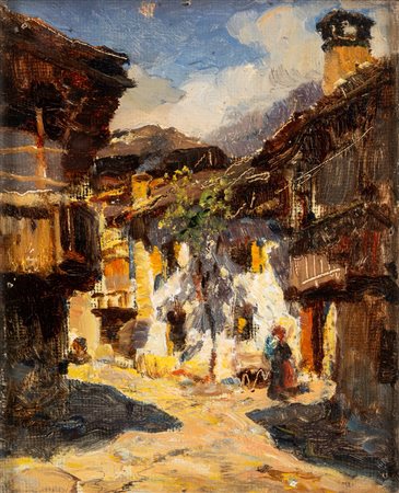 Vittore Antonio Cargnel (Venezia 1872 - Milano 1931)  - Case a Calalzo, 1924