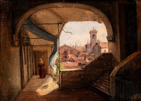 Giuseppe Canella (Verona 1788 - Firenze 1847)  - Scorcio con figura femminile