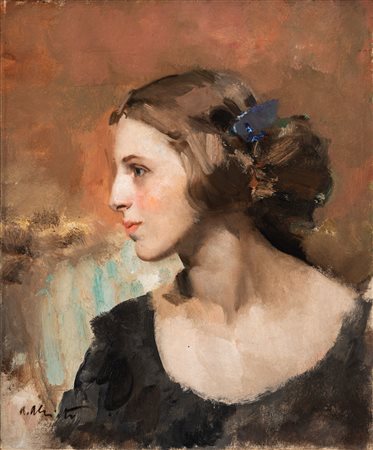 Ambrogio Alciati (Vercelli 1878 - Milano 1929)  - Profilo di giovane donna della famiglia Ricordi