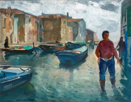 Silvio Consadori (Brescia 1909 - Burano 1994)  - Acqua alta a Burano