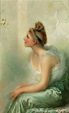 Vittorio Matteo Corcos (Livorno 1859 - Firenze 1933)  - The beauty and the butterfly