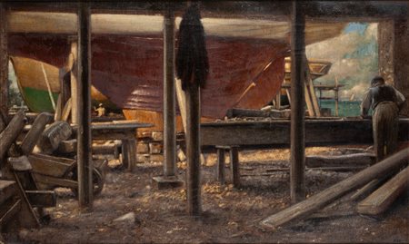 Adolf Hirémy-Hirschl (Temesvar 1860 - Roma 1933)  - Cantiere navale