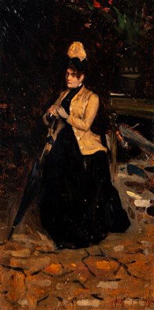 Angiolo Tommasi (Livorno 1858 - Torre del Lago Puccini 1923)  - Donna con ombrello