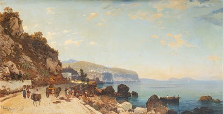 Hermann David Salomon Corrodi (Frascati 1844 - Roma 1905)  - Veduta della Costiera sorrentina con Capri, 1870