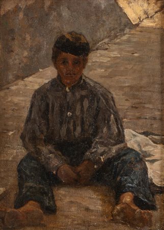 Telemaco Signorini (Firenze 1835 - 1901)  - Riomaggiore, ragazzo seduto con berrettino