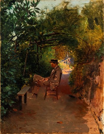 Filiberto Petiti (Torino 1845 - Roma 1924)  - Riposo sotto la pergola