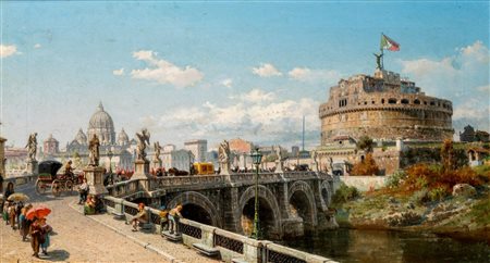 Ercole Calvi (Verona 1824 - 1900)  - Veduta di Castel Sant'Angelo a Roma