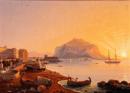 Carl Wilhelm Götzloff (Dresda 1799 - Napoli 1866)  - Veduta di Palermo con il Monte Pellegrino