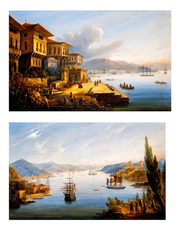 Scuola europea, secolo XIX - Veduta di Istanbul; Veduta del Bosforo