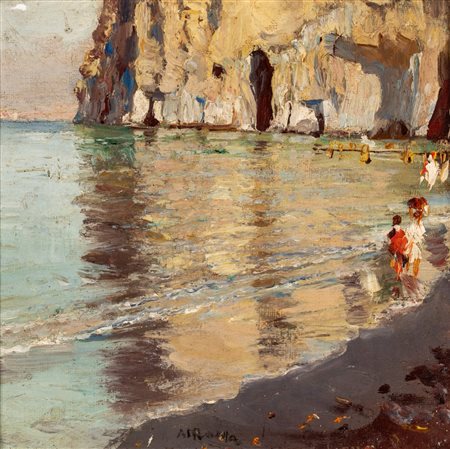 Attilio Pratella (Lugo 1856 - Napoli 1949)  - Sulla riva a Capri
