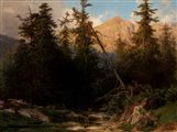 Fulvia Bisi (Milano 1818 - 1911)  - Paesaggio con cervi verso il Mottarone