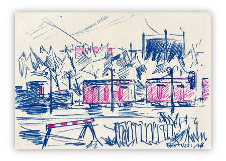 ELIANO FANTUZZI (1909-1987) - Treni in periferia, 1948
