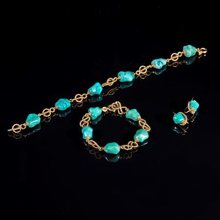  
Demiparure in oro giallo e turchesi 
 