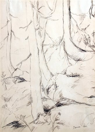 TOMEA FIORENZO (ZoppÃ¨ di Cadore 1910 - Milano 1960) "Alberi" 1941 China su...