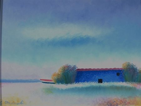 OMICCIOLI GIOVANNI (Roma 1901 - Roma 1975) "Capanno blu" 1970 Olio su...