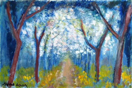 CASCELLA MICHELE (Ortona 1892 - Milano 1989) "Strada tra gli alberi" Olio su...