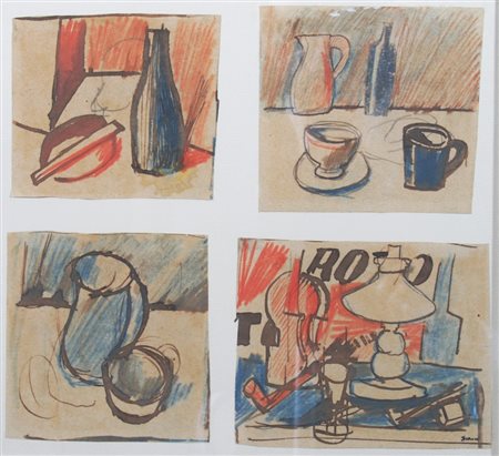 SIRONI MARIO (Sassari 1885 - Sassari 1961) "Nature morte" databili 1919 ca....