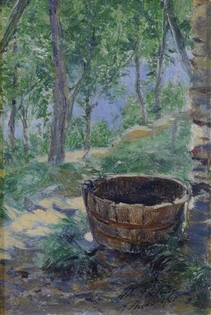 Colonia Arnaldi, sentiero con muro e tinozza in legno