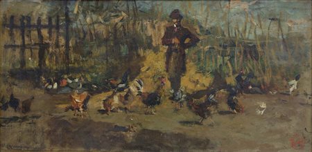 Signorotto sull'aia attorniato da pennuti