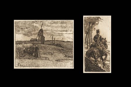 GIOVANNI FATTORI<BR>Livorno 1825 - 1908 Firenze<BR>Lotto di due acqueforti