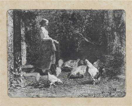 ANTONIO FONTANESI<BR>Reggio Emilia 1818 - 1882 Torino<BR>"Il becchime"