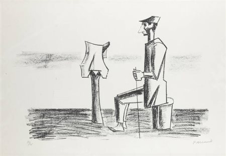 PIETRO MORANDO<BR>Alessandria 1892 - 1980<BR>"Viandante con panni stesi"