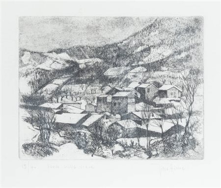 TINO AIME<BR>Cuneo  1931 - 2017 Gravere (TO)<BR>"Paese nella neve"