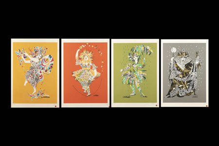 EMANUELE LUZZATI<BR>Genova 1921 - 2007<BR>Lotto di quattro serigrafie "Le stagioni"