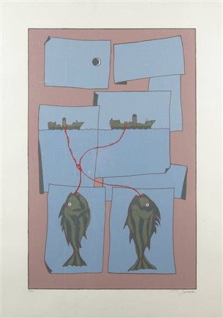 FRANCESCO CASORATI<BR>Torino 1934 - 2013<BR>"Barche e pesci"