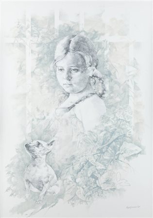 RENZO VESPIGNANI<BR>Roma 1924 - 2001<BR>"Bambina e cane" 1978