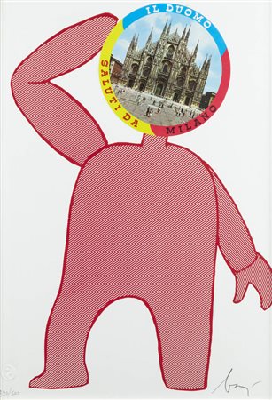 ENRICO BAJ<BR>Milano 1924 - 2003 Vergiate (VA)<BR>"Il Duomo. Saluti da Milano"