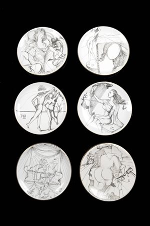 SALVADOR DALI'<BR>Figueres (Spagna) 1904 - 1989<BR>"La Scultura", es. 1806/3020<BR>"La Recitazione", es. 1924/3020<BR>"La Poesia", es. 1346/3020<BR>"La Pittura", es. 2228/3020<BR>"La Danza", es. 1575/3020<BR>"La Musica", es. 1937/3020