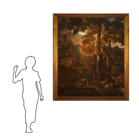 Antonio Francesco Peruzzini (Ancona, 1643 - 1724)  - Paesaggio con personaggi