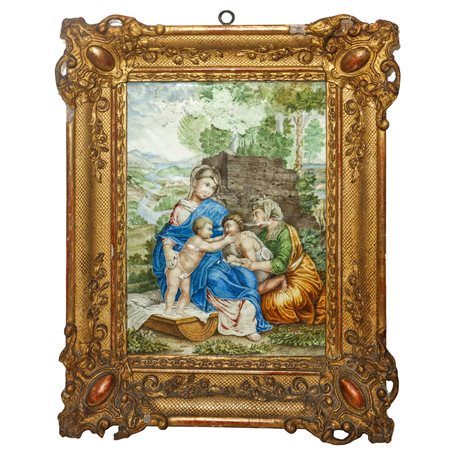 Raffaello  Sanzio (copia da) (Urbino  1483 - Roma  1520)  - Madonna con Bambino con Santa Elisabetta e San Giovannino, 18° secolo