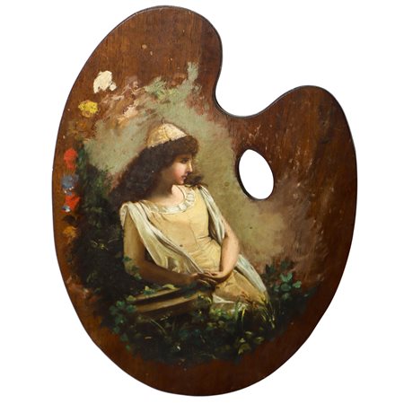 Figura femminile, dipinto su tavolozza, fine 19° secolo