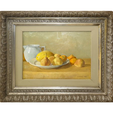 Giovanni Fichera detto Occhiolà (Catania 1925)  - Natura morta di frutti, 1949