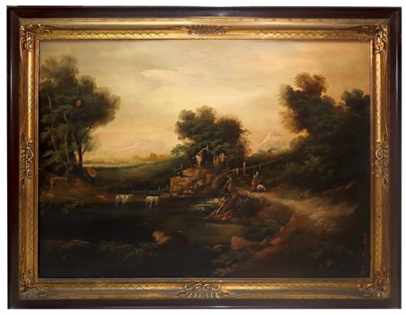 Pittore olandese del XIX secolo, Scene di vita quotidiana con personaggi e armenti, 19° secolo