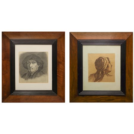 figura femminile e figura maschile, coppia di disegni