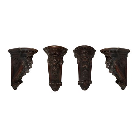 N°4 Mensole in legno scolpito con grottesca scolpita