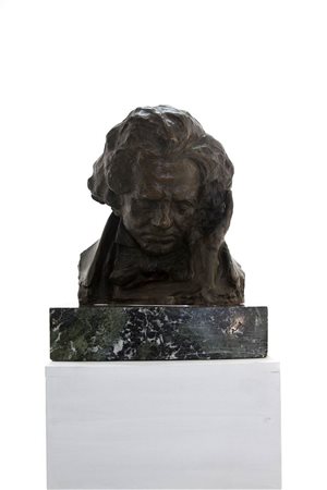 Ludwig van Beethoven, scultura in bronzo con base in marmo. , 19° secolo