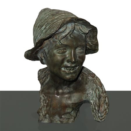 Vincenzo Cinque (Napoli 1852 - Napoli 1929)  - Scugnizzo napoletano, Bronzo patinato bruno 